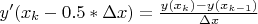 $y'(x_k-0.5*\Delta x)=\frac{y(x_{k})-y(x_{k-1})}{\Delta x}$