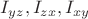 $I_{yz}, I_{zx}, I_{xy}$