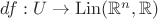 $df: U\to \operatorname{Lin}(\mathbb R^n,\mathbb R)$