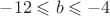 $-12 \leqslant b \leqslant -4$