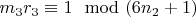 $m_3r_3\equiv1\mod (6n_2 +1)$