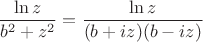 $$\frac{\ln z}{b^2 + z^2} = \frac{\ln z}{(b + iz)(b - iz)}$$