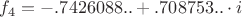 $f_{4}=-.7426088..+.708753..\cdot i$