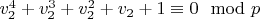 $v_2^4+v_2^3+v_2^2+v_2+1 \equiv 0 \mod p$