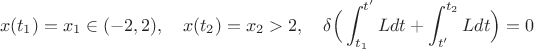 $$x(t_1)=x_1\in(-2,2),\quad x(t_2)=x_2>2,\quad \delta\Big(\int_{t_1}^{t'}Ldt+\int_{t'}^{t_2}Ldt\Big)=0$$