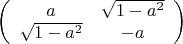 $$ \left( \begin{array}{ccc} a & \sqrt{1-a^2} \\ \sqrt{1-a^2} & -a \end{array} \right) $$