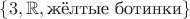 $\{3, \mathbb R, \text{жёлтые ботинки}\}$