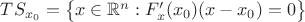 $TS_{x_0}=\big\{x\in \mathbb{R}^n: F'_x(x_0)(x-x_0)=0\big\}$ $TS_{x_0}=\big\{x\in \mathbb{R}^n: F'_x(x_0)(x-x_0)=0\big\}$