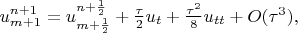 $u_{m+1}^{n+1} = u_{m+\frac{1}{2}}^{n+\frac{1}{2}}+ \frac{\tau}{2}u_t+\frac{\tau^2}{8}u_{tt}+O(\tau^3),$