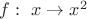 $f:\,\,x\to x^2$