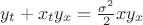 ${y_t} + {x_t}{y_x} = \frac{\sigma^2}{2}xy_x$