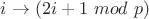 $i\to (2i+1\ mod\ p)$