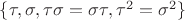 $\{\tau,\sigma,\tau\sigma=\sigma\tau,\tau^2=\sigma^2\}$
