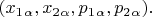 $(x_1_\alpha,x_2_\alpha, p_1_\alpha,p_2_\alpha).$