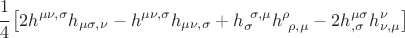 $$ \cfrac14\left[ 2 h^{\mu\nu,\sigma} h_{\mu\sigma,\nu} - h^{\mu\nu,\sigma} h_{\mu\nu,\sigma} + h_\sigma^{~\sigma,\mu} h^\rho_{~\rho,\mu} - 2 h^{\mu\sigma}_{,\sigma}  h^\nu_{\nu,\mu} \right] $$