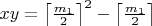 $xy=\left\lceil\frac{m_1}{2}\right\rceil^2-\left\lceil\frac{m_1}{2}\right\rceil$