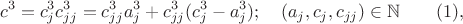 $$c^3=c_j^3c_{jj}^3=c_{jj}^3a_j^3+c_{jj}^3(c_j^3-a_j ^3); \quad( a_j,c_j,c_{jj})   \in \mathbb {N}\qquad\e (1),$$