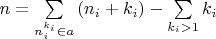 $n=\sum\limits_{n_i^{k_i}\in a}{(n_i+k_i)}-\sum\limits_{k_i>1}{k_i}$