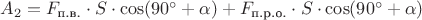 $A_2 = F_{\text{п.в.}} \cdot S \cdot \cos (90^{\circ} + \alpha) + F_{\text{п.р.о.}} \cdot S \cdot \cos (90^{\circ} +\alpha)$
