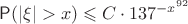 $\mathsf P(|\xi|>x)\leqslant  C\cdot {137}^{-x^{92}}$