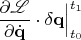 $\dfrac{\partial\mathscr{L}}{\partial\dot{\mathbf{q}}}\cdot\delta\mathbf{q}\Bigr|_{t_0}^{t_1}$