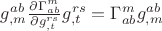 $g^{ab}_{,m}\frac{\partial\Gamma^m_{ab}}{\partial g^{rs}_{,t}}g^{rs}_{,t}=\Gamma^m_{ab}g^{ab}_{,m}$