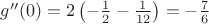 $g''(0)=2\left(-\frac12-\frac1{12}\right)=-\frac76$