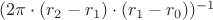 $(2\pi \cdot (r_2 -r_1)\cdot(r_1 - r_0))^{-1}$