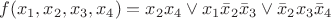 $$f(x_1,x_2,x_3,x_4)=x_2x_4\vee x_1\bar x_2\bar x_3\vee \bar x_2x_3\bar x_4$$