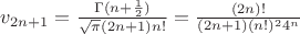 $v_{2n+1}=\frac{\Gamma(n+\frac 1 2)}{\sqrt{\pi}(2n+1)n!}=\frac{(2n)!}{(2n+1)(n!)^2 4^n}$