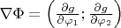 $\nabla\Phi=\left(\frac{\partial g}{\partial \varphi_1};\frac{\partial g}{\partial \varphi_2}\right)$