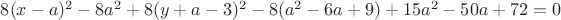 $8(x-a)^2-8a^2+8(y+a-3)^2-8(a^2-6a+9)+15a^2-50a+72=0$