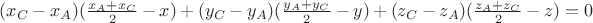 $(x_C-x_A)({x_A+x_C\over2}-x)+(y_C-y_A)({y_A+y_C\over2}-y)+(z_C-z_A)({z_A+z_C\over2}-z)=0$