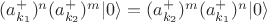 $(a^+_{k_1})^n (a^+_{k_2})^m|0\rangle=(a^+_{k_2})^m (a^+_{k_1})^n|0\rangle$