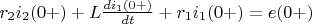 $r_2i_2(0+)+L\frac {di_1(0+)} {dt}+r_1i_1(0+)=e(0+)$