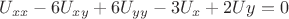 $U_{xx}-6U_{xy}+6U_{yy}-3U_x+2Uy=0$