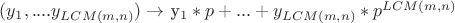$(y_{1},....y_{LCM(m,n)}) \to$ y_{1}*p+...+y_{LCM(m,n)}*p^{LCM(m,n)}