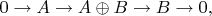 $0\to A\to A\oplus B\to B\to 0,$