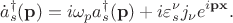 $$\dot{a}^\dagger_s(\mathbf{p})=i\omega_pa^\dagger_s(\mathbf{p})+i\varepsilon^\nu_sj_\nu e^{i\mathbf{px}}.$$