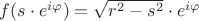 $f(s\cdot e^{i\varphi})=\sqrt{r^2-s^2}\cdot e^{i\varphi}$