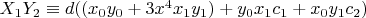 $X_1 Y_2 \equiv d ((x_0 y_0+3 x^4 x_1 y_1)+y_0 x_1 c_1+x_0 y_1 c_2)$