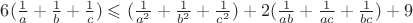 $6(\frac 1 a+\frac 1 b+\frac 1 c)\leqslant(\frac{1}{a^2}+\frac{1}{b^2}+\frac{1}{c^2})+2(\frac{1}{ab}+\frac{1}{ac}+\frac{1}{bc})+9$