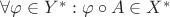 $\forall \varphi \in Y^* :  \varphi \circ A \in X^*$