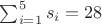 $\sum_{i=1}^5 s_i = 28$
