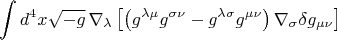 $$\int d^4 x \sqrt{-g} \, \nabla_\lambda \left[ \left(g^{\lambda \mu}g^{\sigma \nu}-g^{\lambda \sigma}g^{\mu \nu} \right)\nabla_\sigma \delta g_{\mu \nu} \right]$$