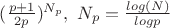 $(\frac{p+1}{2p})^{N_p}, \ N_p=\frac{log(N)}{log p}$