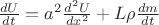 $\frac{dU} {dt} = a^2 \frac{d^2 U} {dx^2} + L \rho \frac{dm} {dt}$ $\frac{dU} {dt} = a^2 \frac{d^2 U} {dx^2} + L \rho \frac{dm} {dt}$