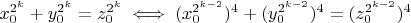 $x_0^{2^k}+y_0^{2^k}=z_0^{2^k} \iff (x_0^{2^{k-2}})^4+(y_0^{2^{k-2}})^4=(z_0^{2^{k-2}})^4$
