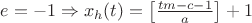 $e=-1 \Rightarrow x_h(t)= \left[ \frac{tm-c-1}{a} \right]+1$