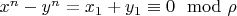 $x^n-y^n=x_1+y_1 \equiv 0 \mod \rho$
